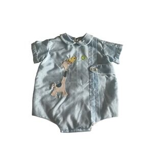 Vintage Baby Boys Jayne Copeland Romper Blue 3 months giraffe